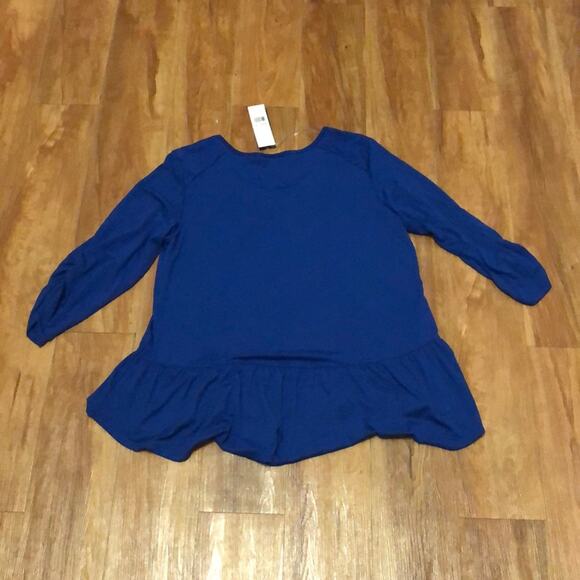 Baku Blue Flowy Ruched Ruffle Casual Shirt Top Size XL - Picture 2 of 5